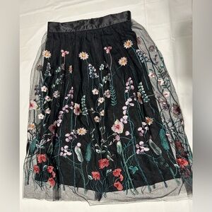 Black Skirt with Multicolor Floral Embroidery